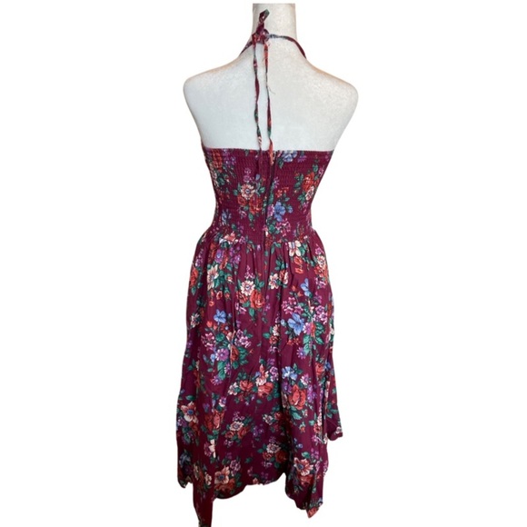 Vintage 80’s multi colored floral print halter neck dress w/sweetheart neckline - Picture 4 of 14